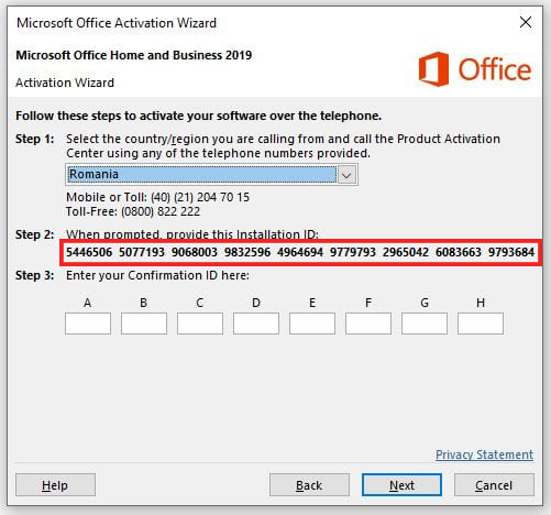 id de instalare office